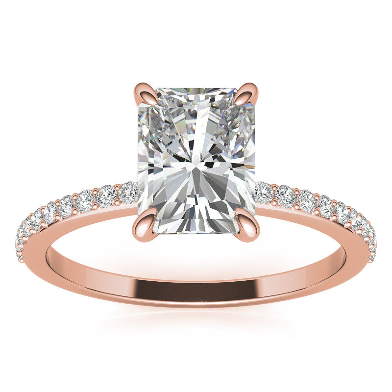Emerald / Radiant Moissanite Engagement Ring with Claw Prongs