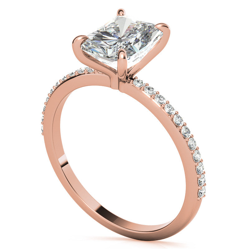 Emerald / Radiant Moissanite Engagement Ring with Claw Prongs