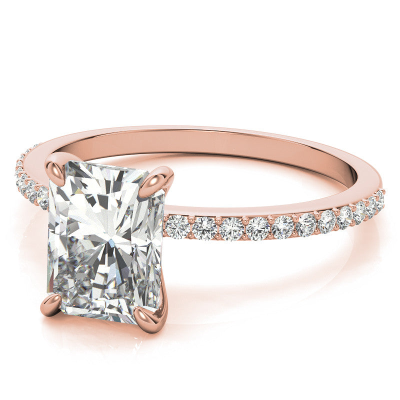 Emerald / Radiant Moissanite Engagement Ring with Claw Prongs