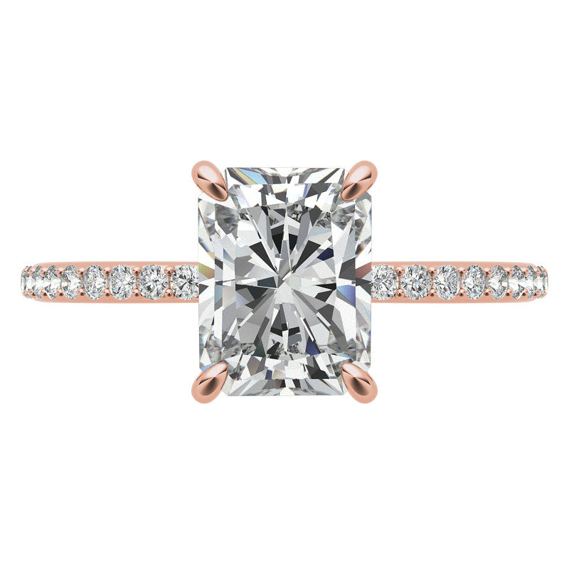 Emerald / Radiant Moissanite Engagement Ring with Claw Prongs