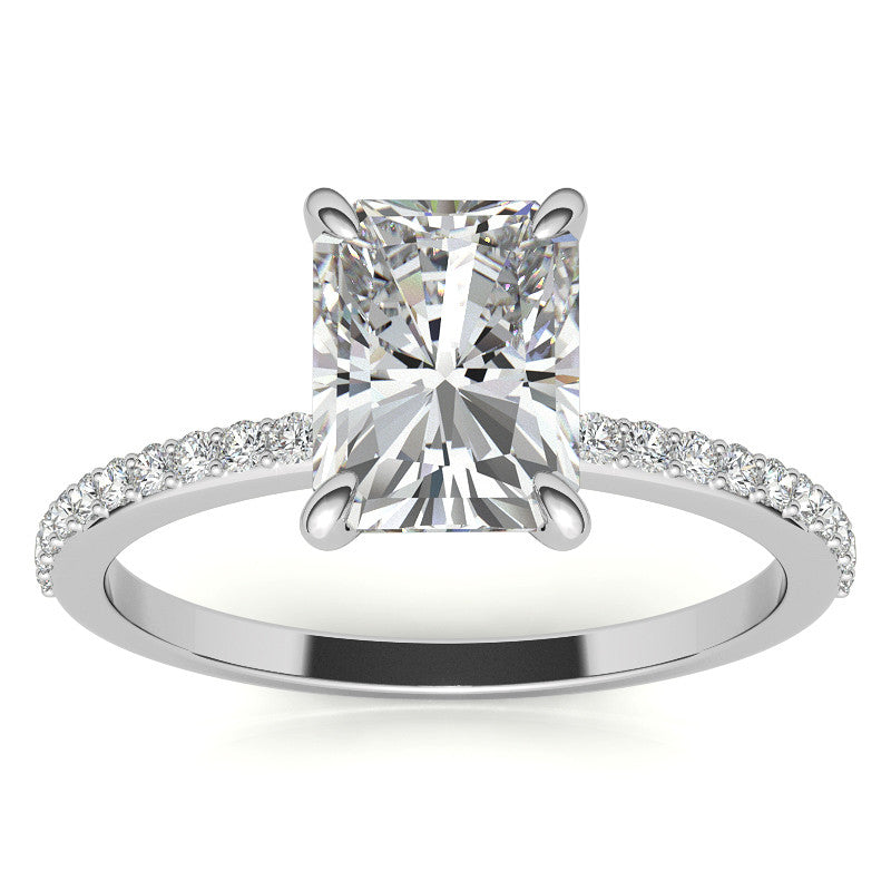 Emerald / Radiant Moissanite Engagement Ring with Claw Prongs