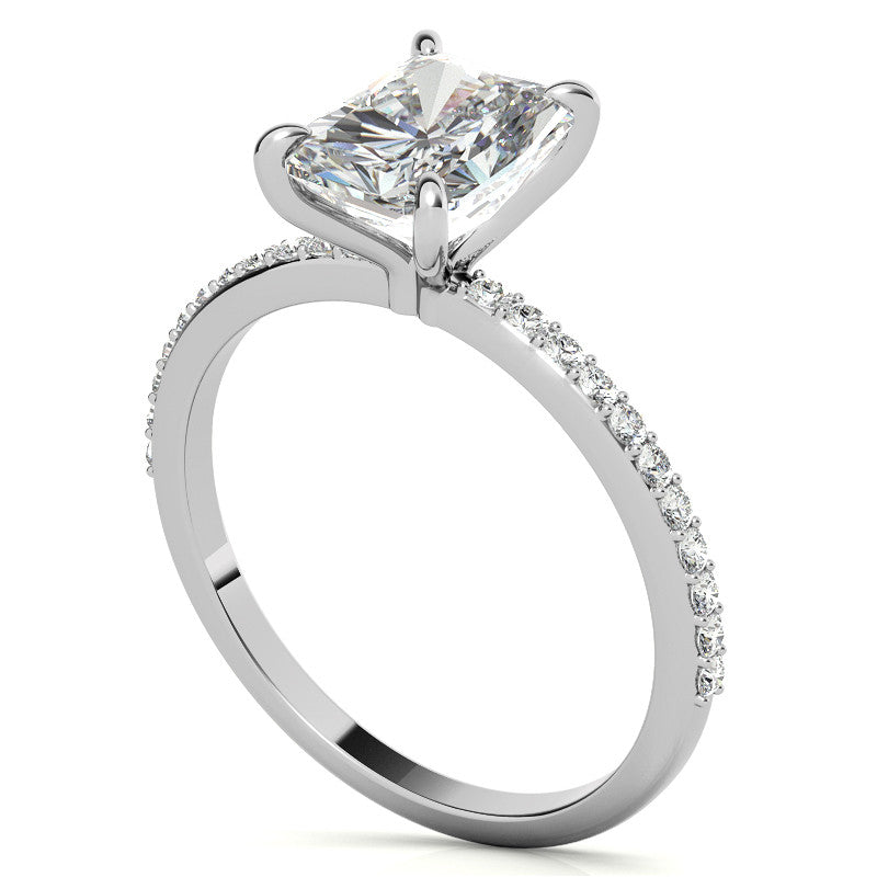 Emerald / Radiant Moissanite Engagement Ring with Claw Prongs