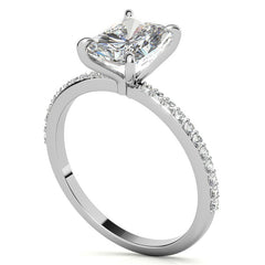Emerald / Radiant Moissanite Engagement Ring with Claw Prongs