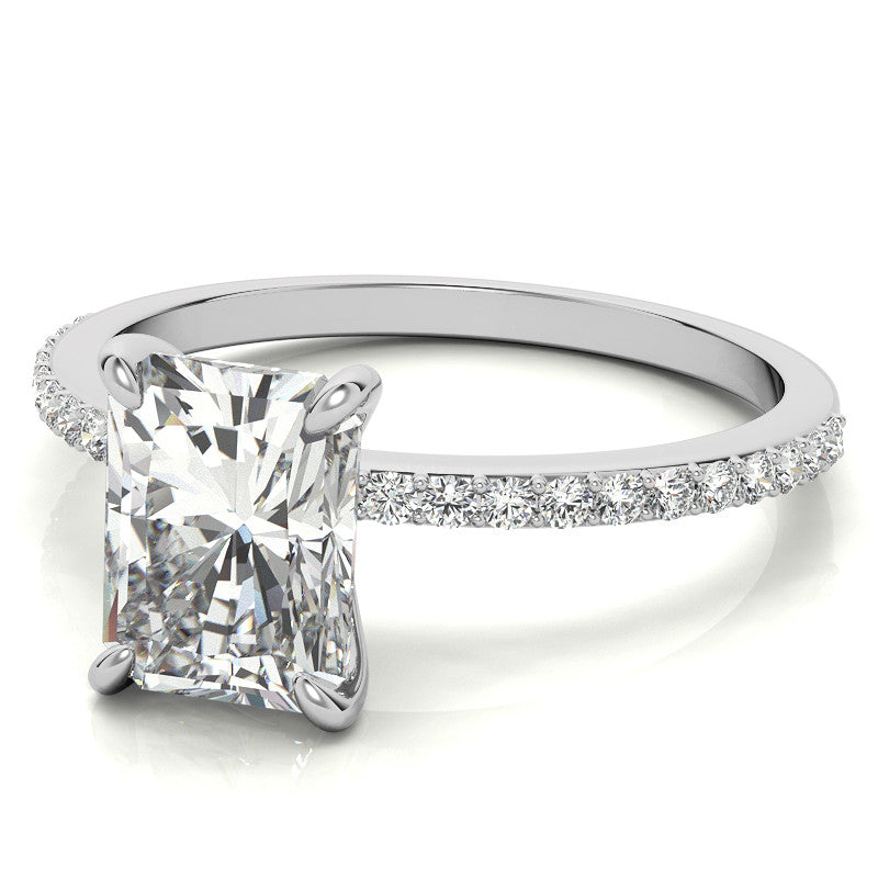 Emerald / Radiant Moissanite Engagement Ring with Claw Prongs