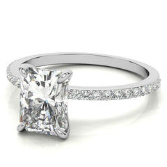 Emerald / Radiant Moissanite Engagement Ring with Claw Prongs