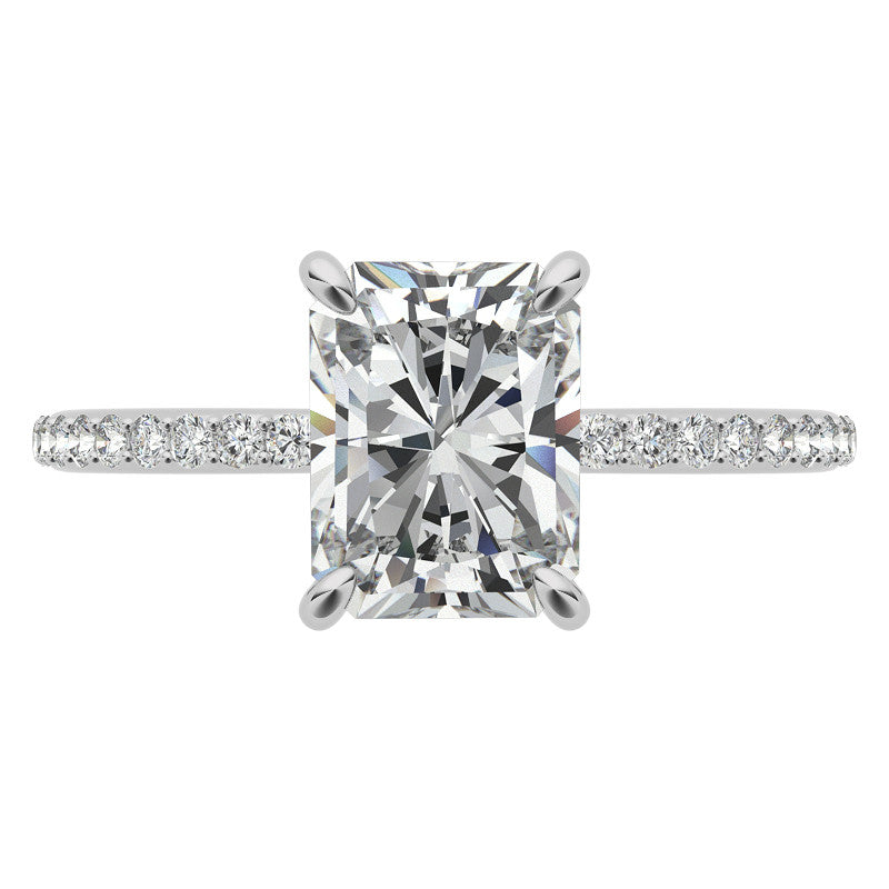 Emerald / Radiant Moissanite Engagement Ring with Claw Prongs