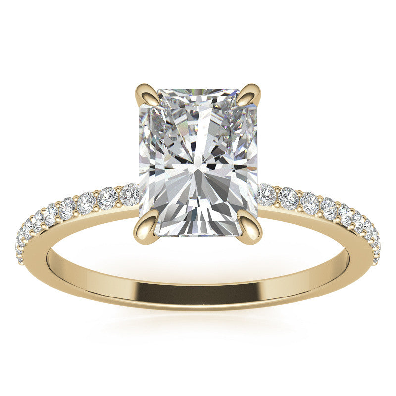 Emerald / Radiant Moissanite Engagement Ring with Claw Prongs