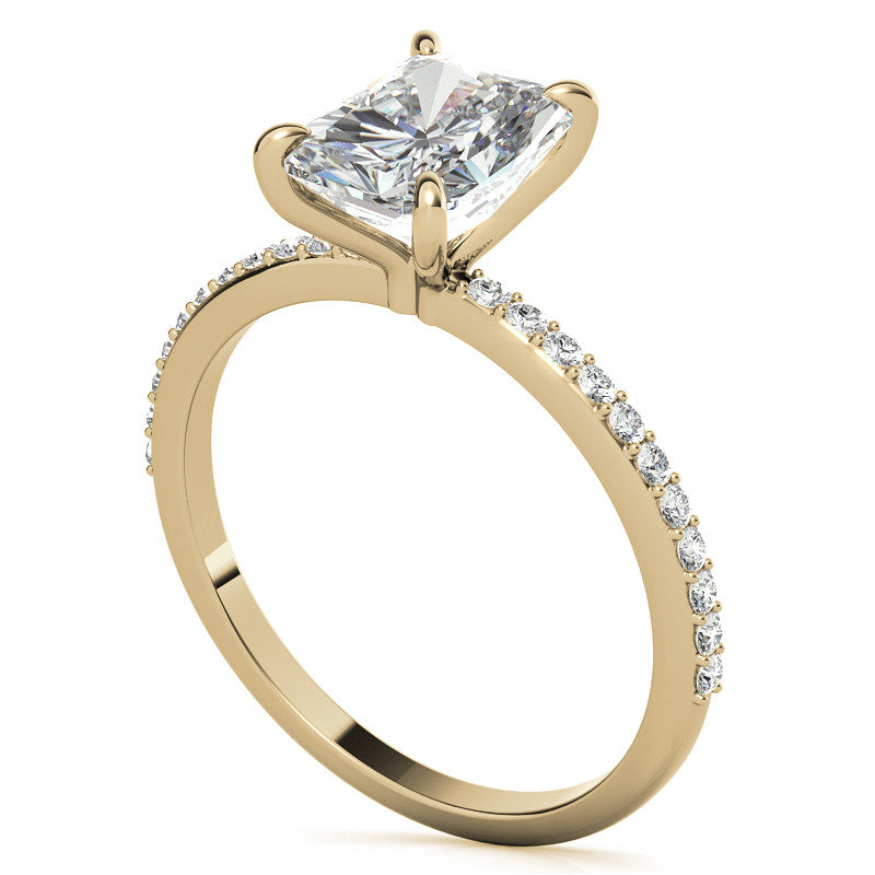 Emerald / Radiant Moissanite Engagement Ring with Claw Prongs