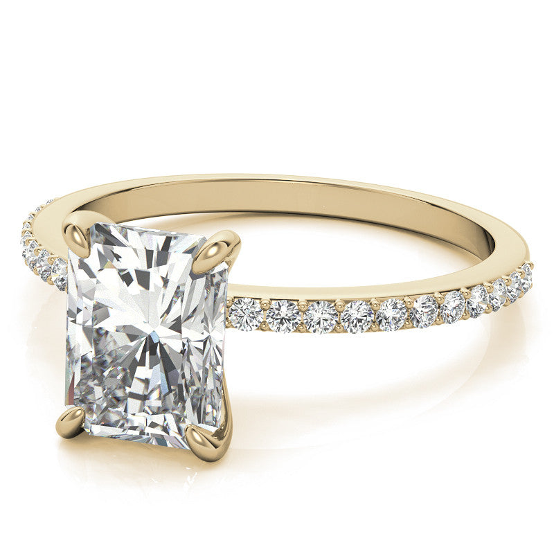 Emerald / Radiant Moissanite Engagement Ring with Claw Prongs