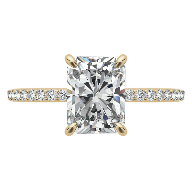 Emerald / Radiant Moissanite Engagement Ring with Claw Prongs