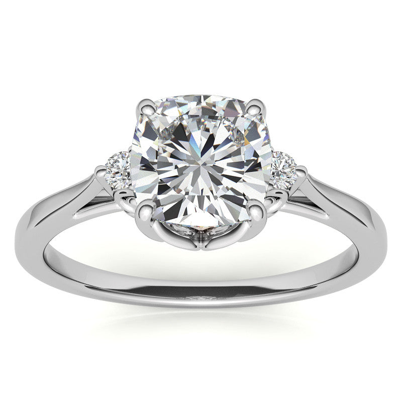 Cushion Three-Stone Cathedral Engagement Ring