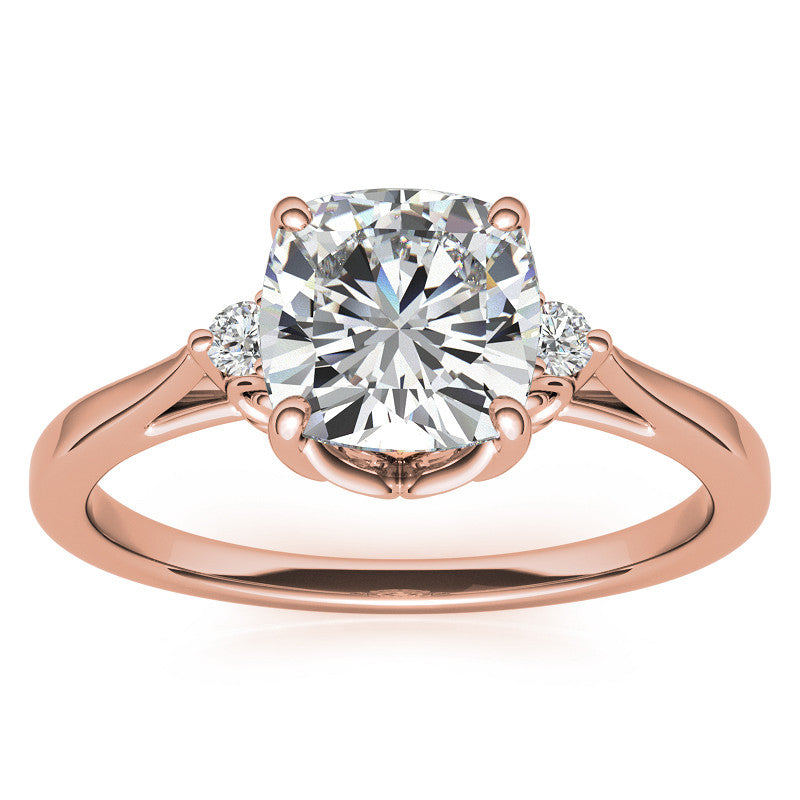 Cushion Three-Stone Cathedral Engagement Ring