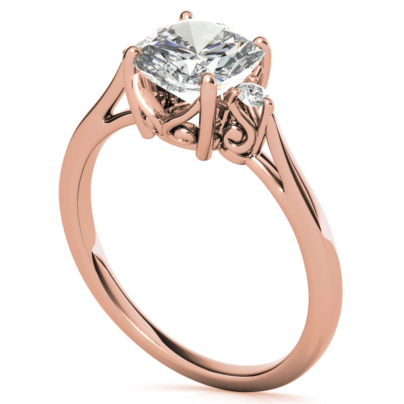 Cushion Three-Stone Cathedral Engagement Ring