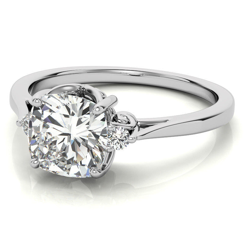 Cushion Three-Stone Cathedral Engagement Ring
