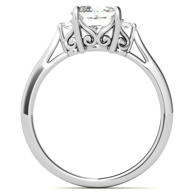 Cushion Three-Stone Cathedral Engagement Ring
