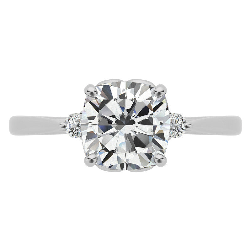 Cushion Three-Stone Cathedral Engagement Ring
