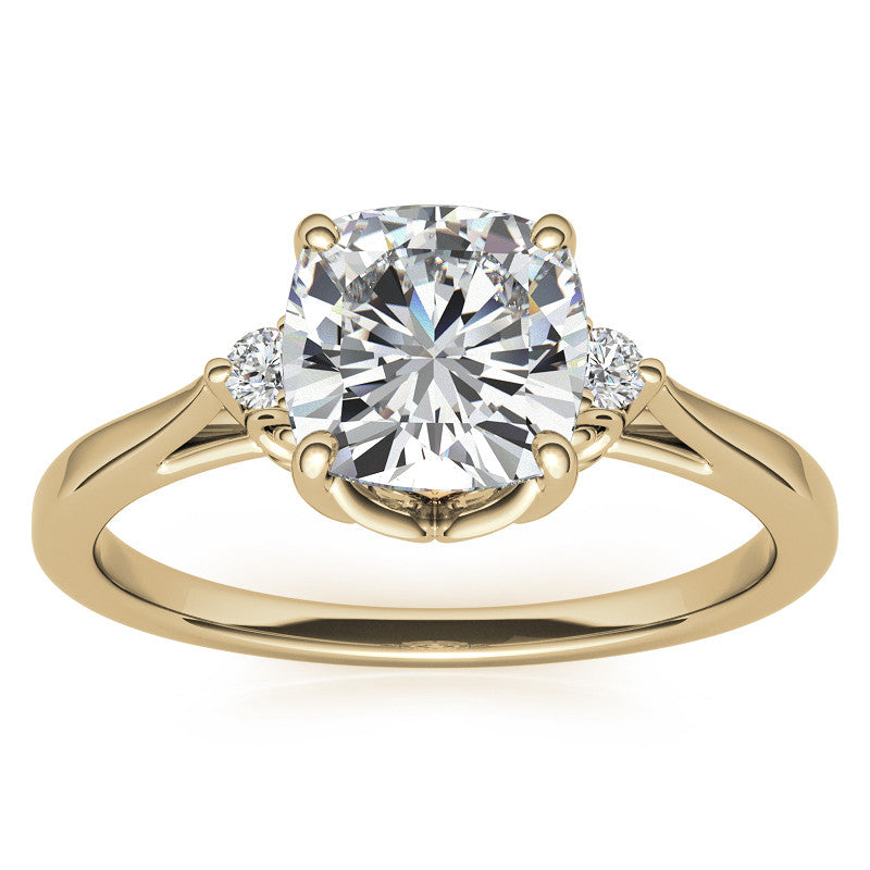 Cushion Three-Stone Cathedral Engagement Ring