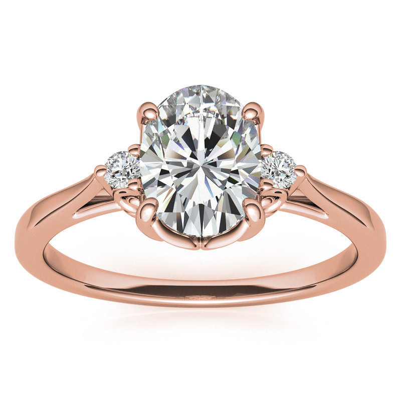 Oval Three-Stone Cathedral Engagement Ring