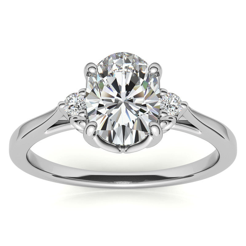 Oval Three-Stone Cathedral Engagement Ring