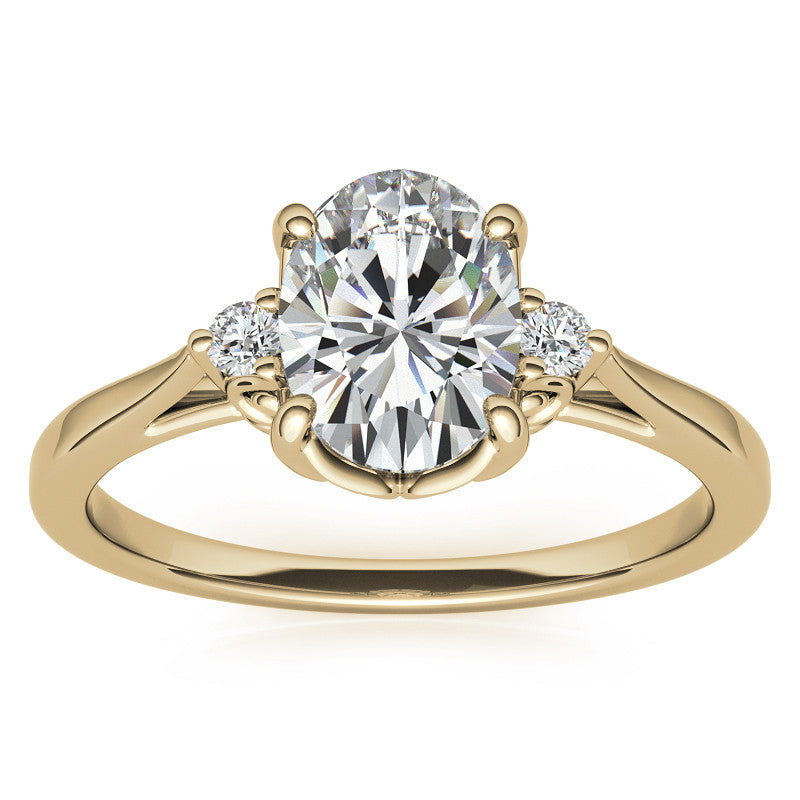 Oval Three-Stone Cathedral Engagement Ring