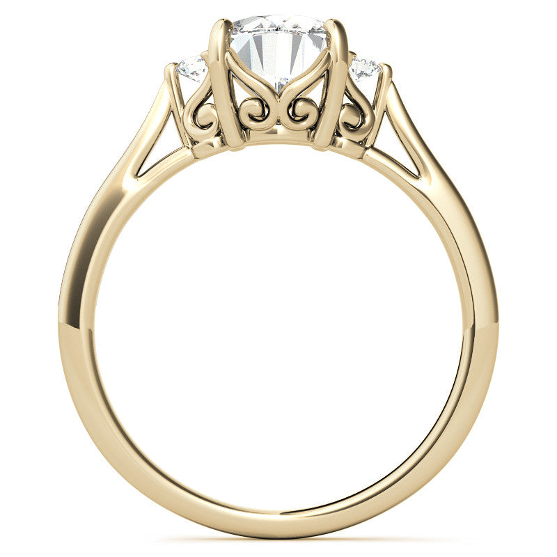 Oval Three-Stone Cathedral Engagement Ring