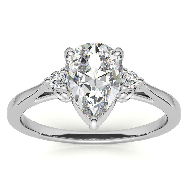 Pear Three-Stone Cathedral Engagement Ring