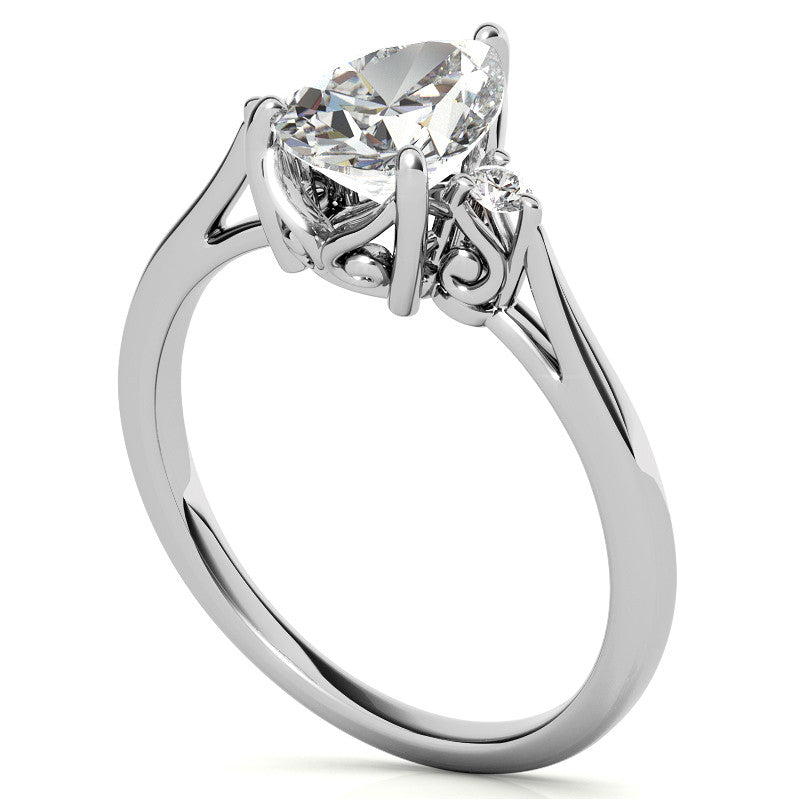 Pear Three-Stone Cathedral Engagement Ring
