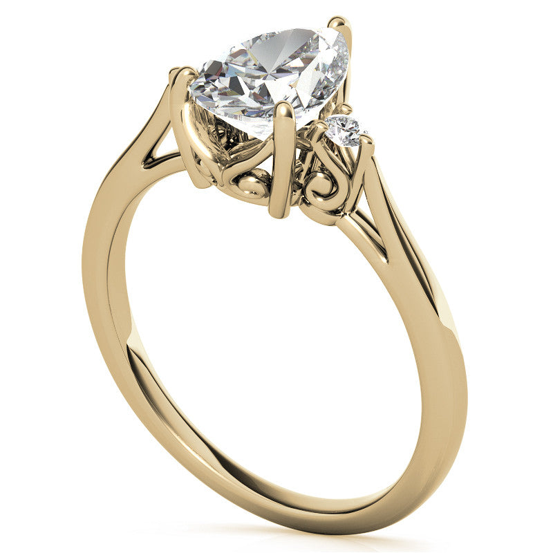 Pear Three-Stone Cathedral Engagement Ring