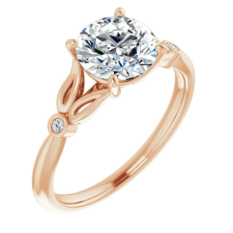 Floral Inspired Round Cathedral Moissanite Engagement Ring