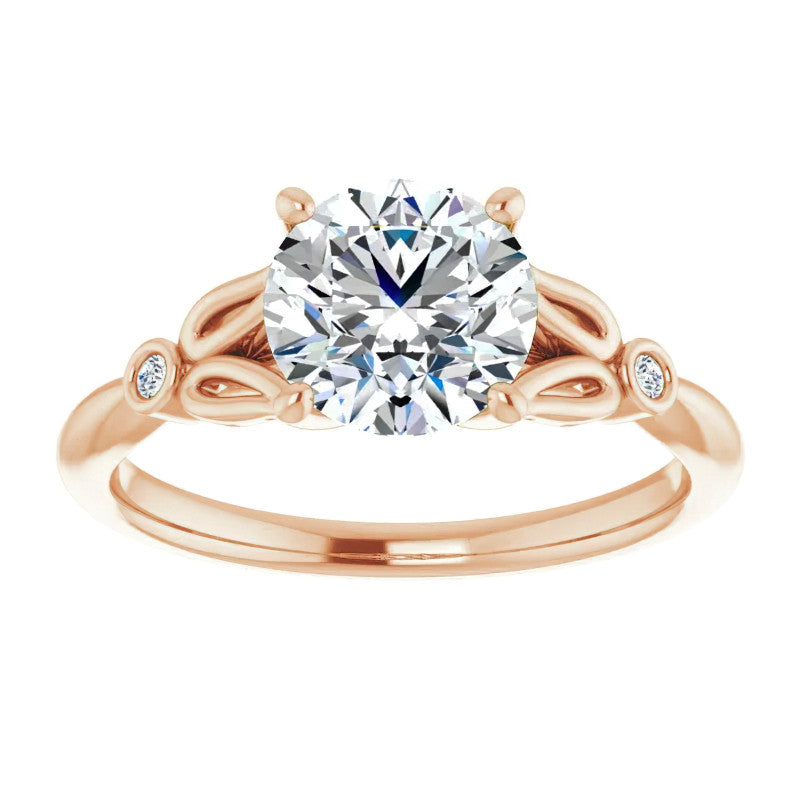 Floral Inspired Round Cathedral Moissanite Engagement Ring