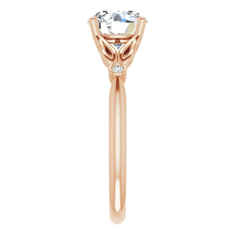 Floral Inspired Round Cathedral Moissanite Engagement Ring