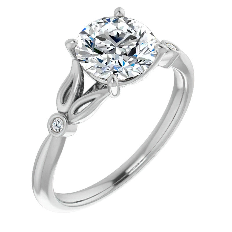 Floral Inspired Round Cathedral Moissanite Engagement Ring