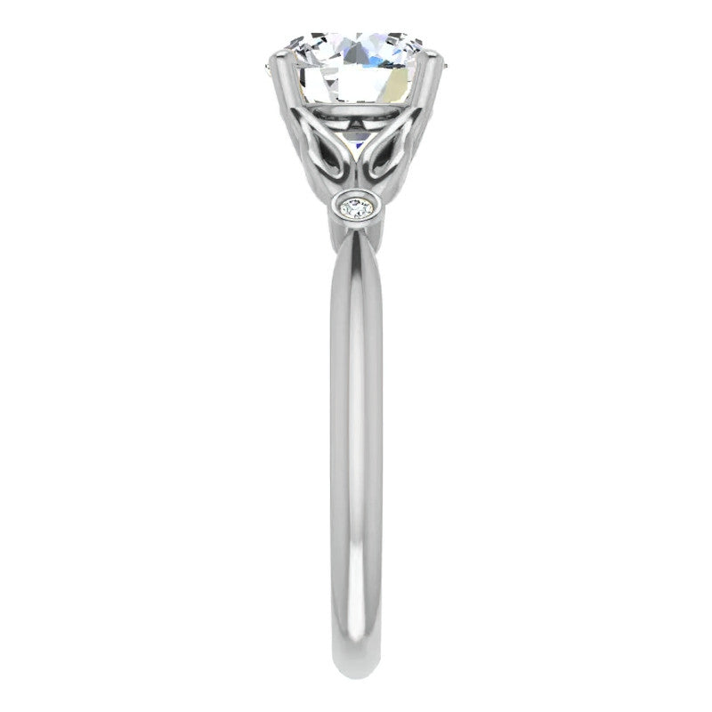 Floral Inspired Round Cathedral Moissanite Engagement Ring
