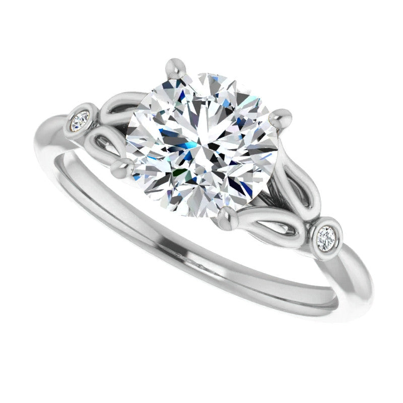 Floral Inspired Round Cathedral Moissanite Engagement Ring