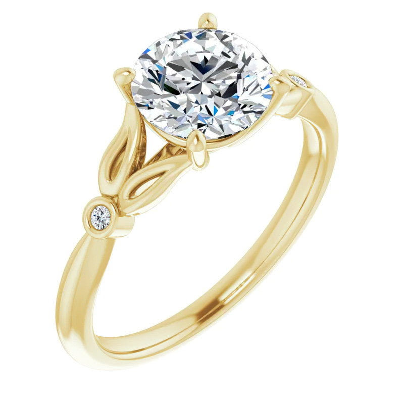 Floral Inspired Round Cathedral Moissanite Engagement Ring
