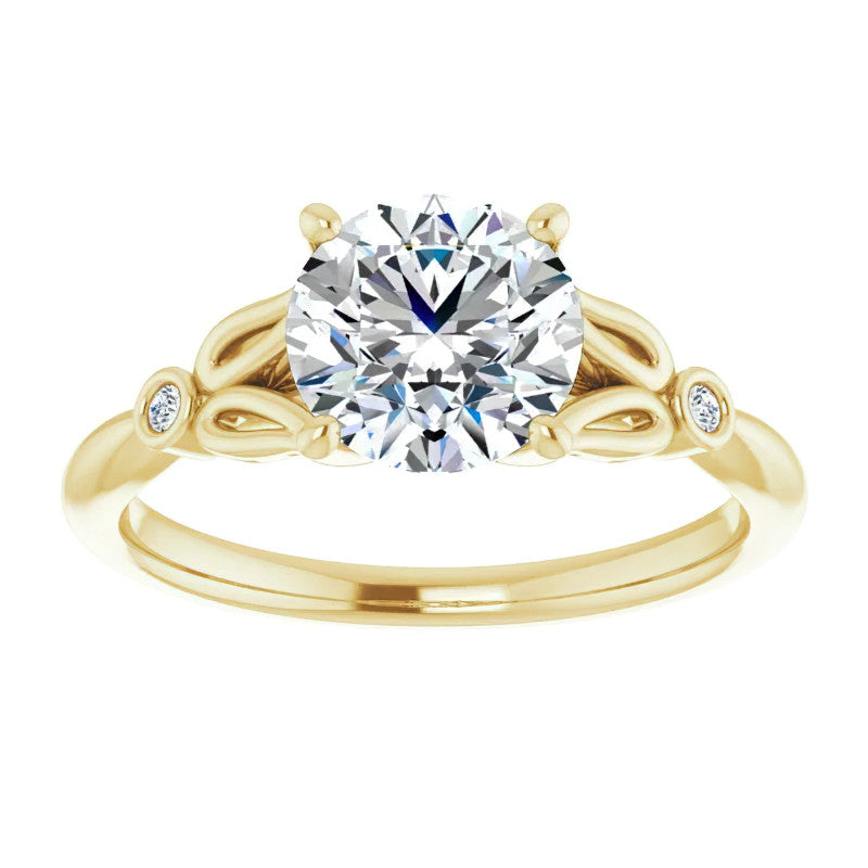 Floral Inspired Round Cathedral Moissanite Engagement Ring