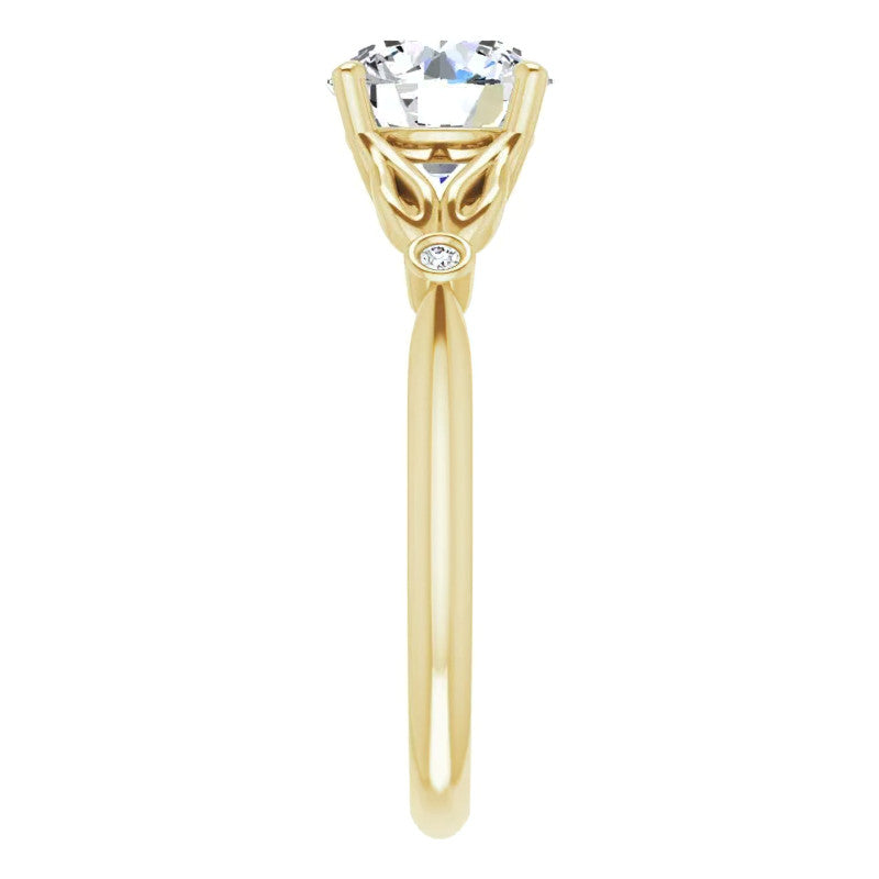 Floral Inspired Round Cathedral Moissanite Engagement Ring