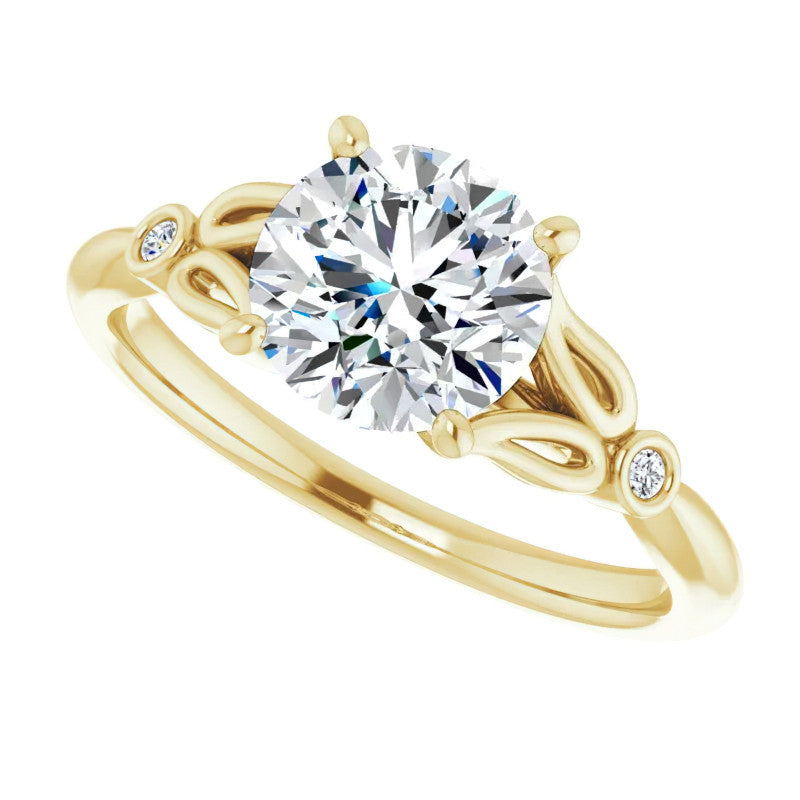 Floral Inspired Round Cathedral Moissanite Engagement Ring