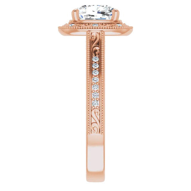 Cushion Scroll Accented Halo Engagement Ring