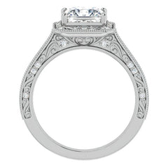 Princess cut Scroll Accented Halo Engagement Ring