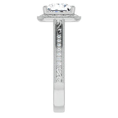 Princess cut Scroll Accented Halo Engagement Ring