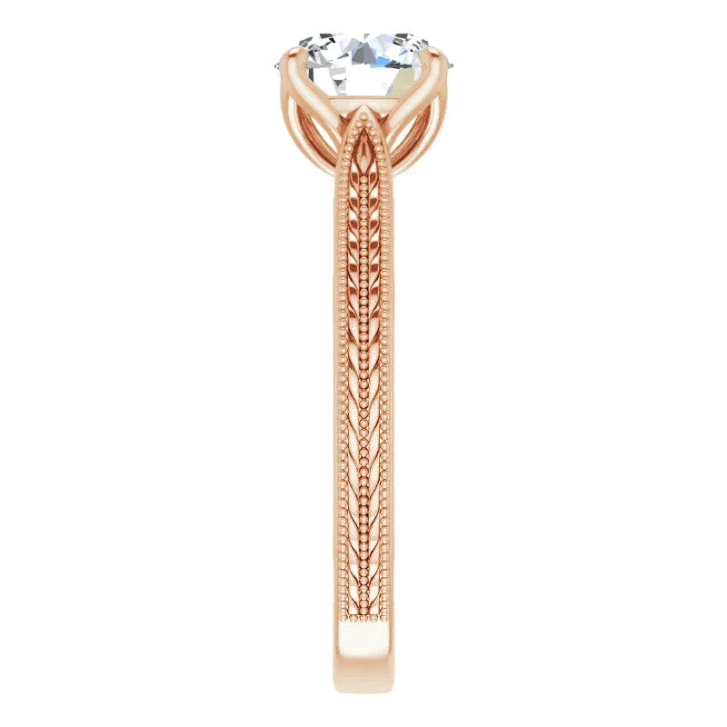 Round Vintage-Style Engraved Solitaire Ring with Tulip Prongs