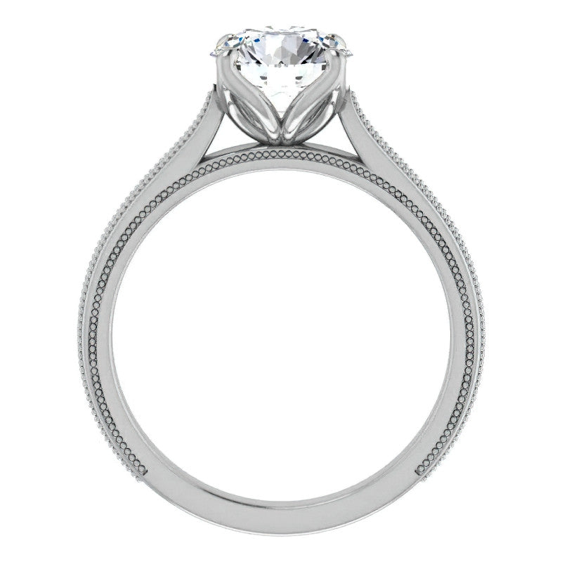 Round Vintage-Style Engraved Solitaire Ring with Tulip Prongs