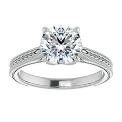 Round Vintage-Style Engraved Solitaire Ring with Tulip Prongs