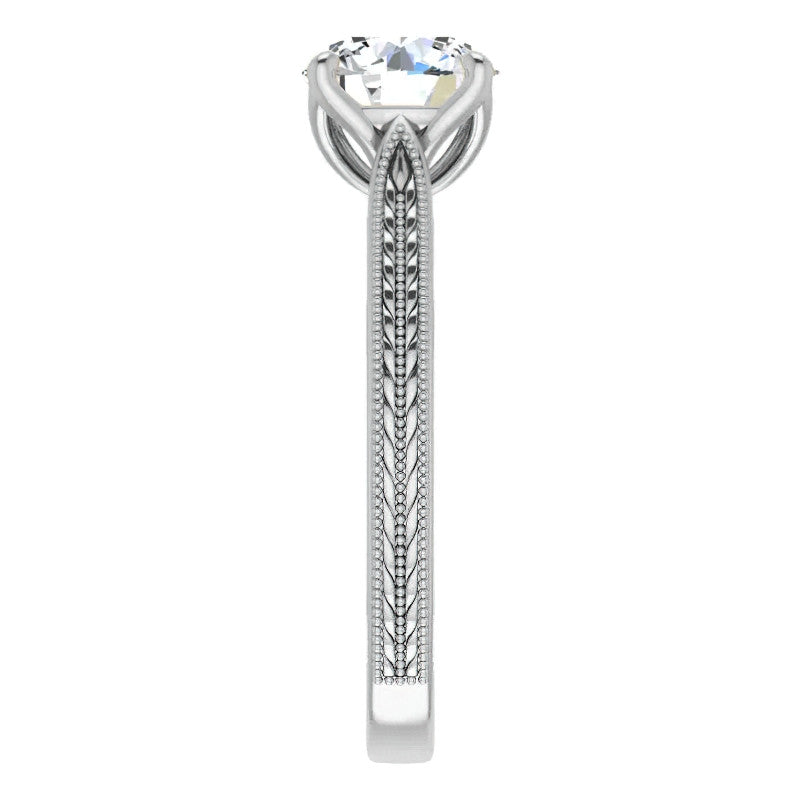 Round Vintage-Style Engraved Solitaire Ring with Tulip Prongs