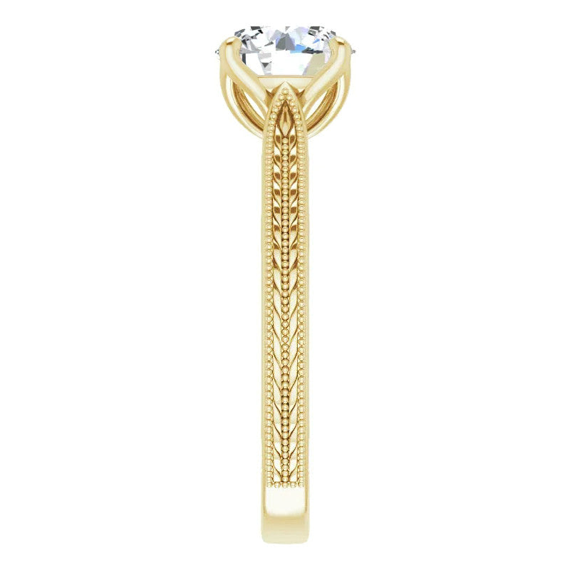 Round Vintage-Style Engraved Solitaire Ring with Tulip Prongs