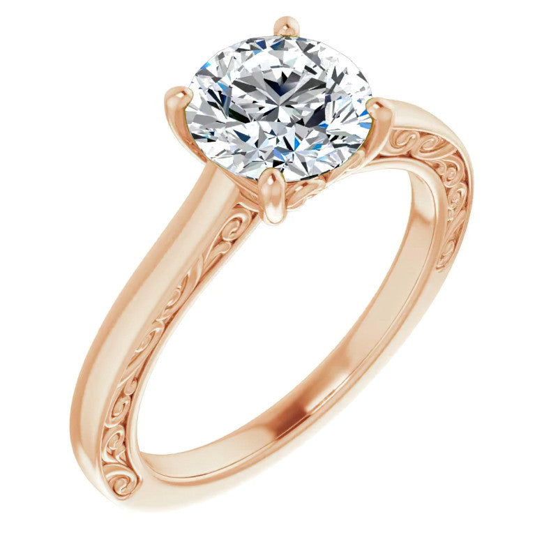 Round Scroll Accented Engagement Ring