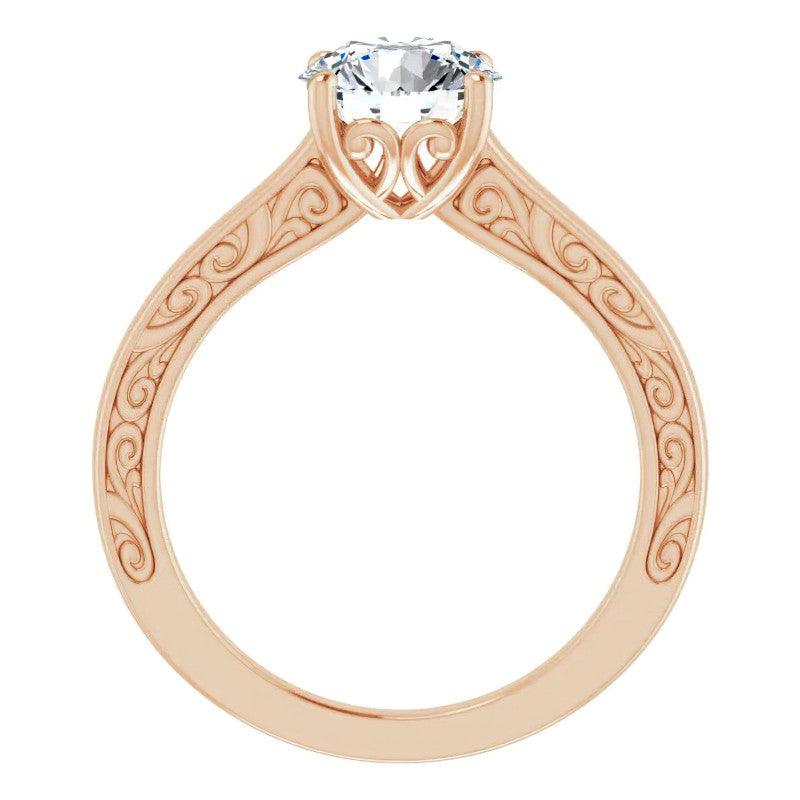 Round Scroll Accented Engagement Ring