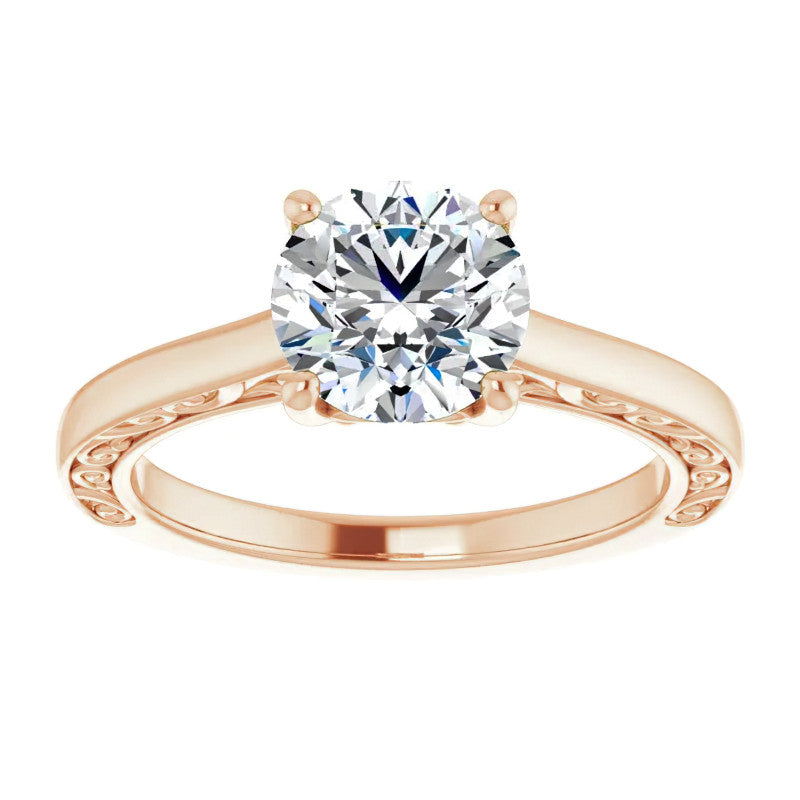 Round Scroll Accented Engagement Ring
