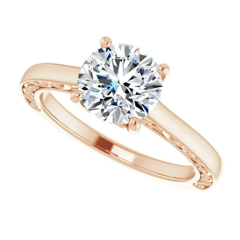 Round Scroll Accented Engagement Ring